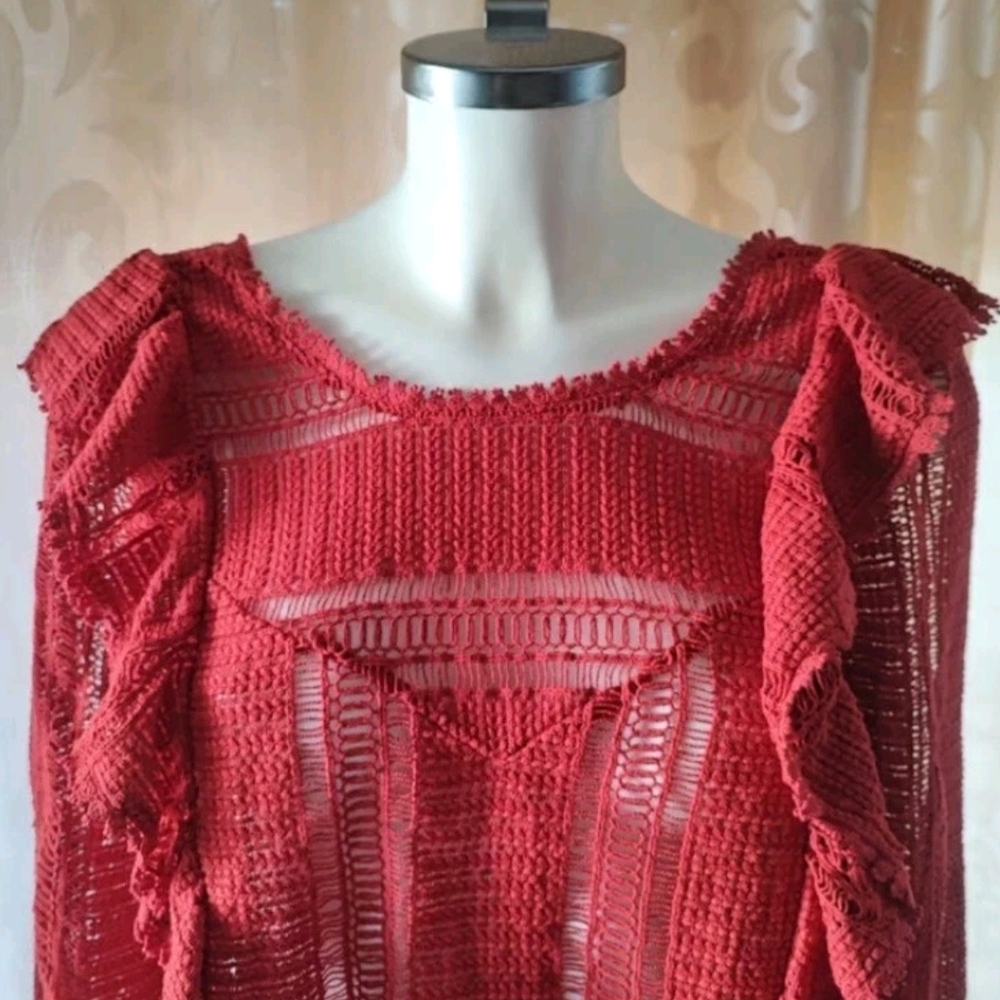Sezane Red Crochet Ruffle Top - Picture 2 of 9